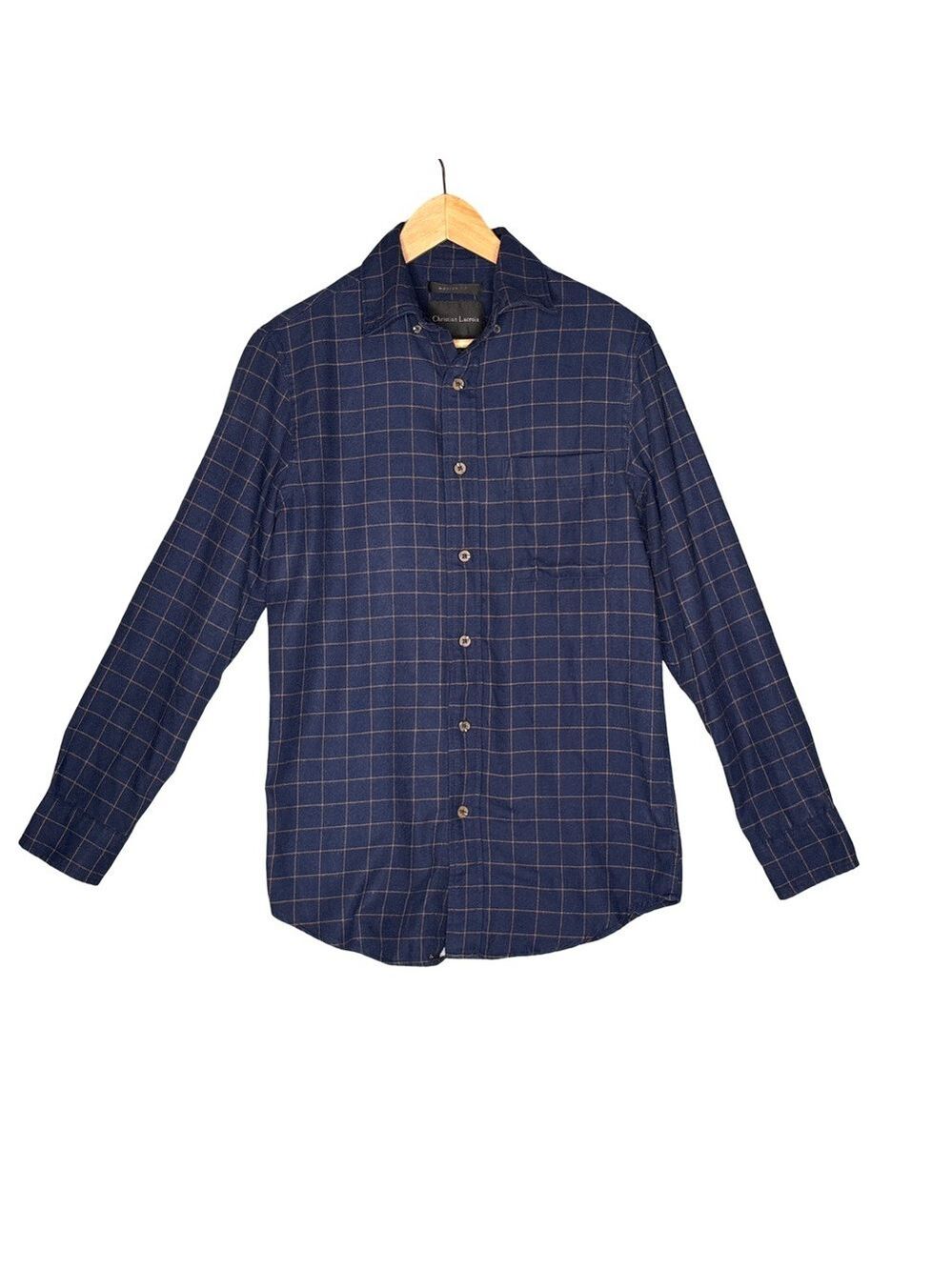 Christian Lacroix Dark Blue and Tan Checkered Flannel Shirt Small